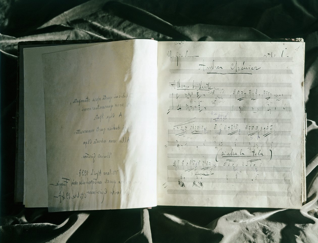 De eerste pagina van "Andrea Chenier" van Umberto Menotti Maria Giordano (prent) door Umberto Giordano