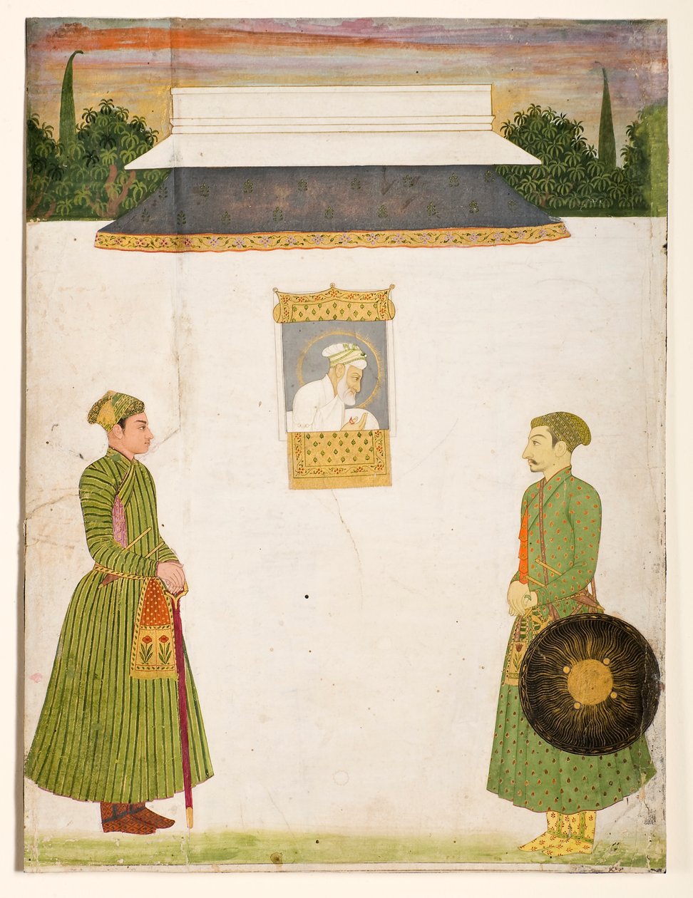 Keizer Aurangzeb bij een jharokha-raam, twee edelen op de voorgrond door Unbekannt Unbekannt