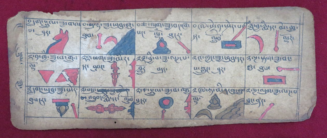 Ersu astrologische almanak voor een halve maand, met Ersu Shaba pictogrammen en uitleg in het Tibetaans door Unbekannt Unbekannt