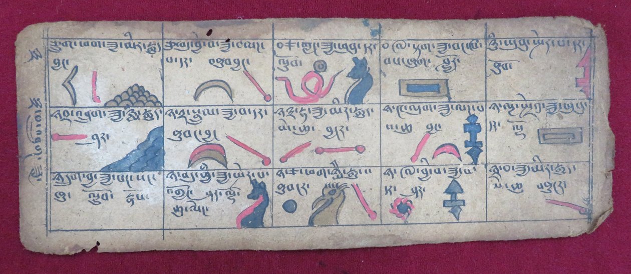 Ersu astrologische almanak voor een halve maand, met Ersu Shaba pictogrammen en uitleg in het Tibetaans door Unbekannt Unbekannt