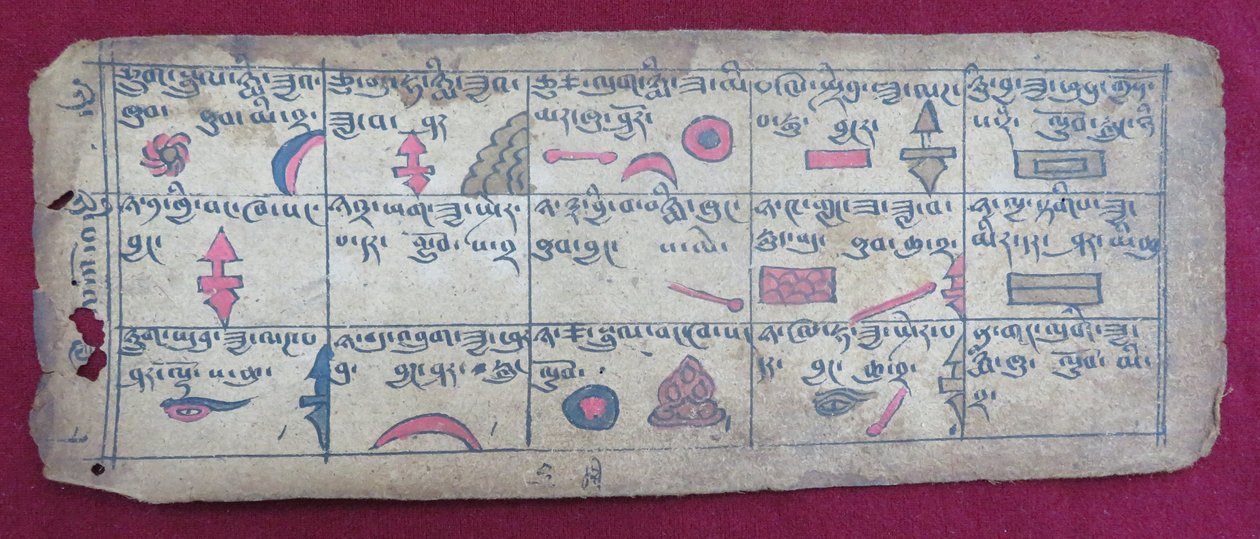Ersu astrologische almanak voor de helft van de 5e maand, met Ersu Shaba pictogrammen en uitleg in het Tibetaans door Unbekannt Unbekannt