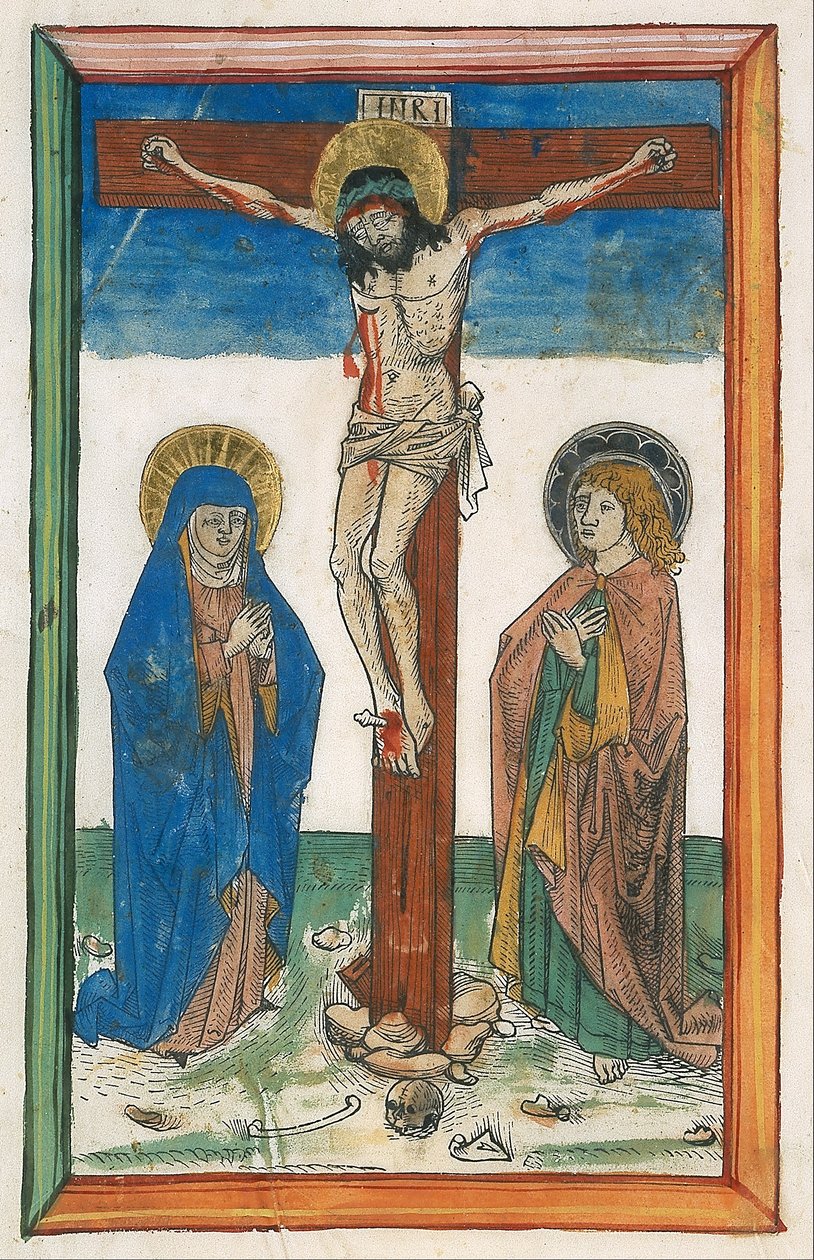 Christus aan het kruis tussen de Maagd en Sint Jan (Canon Kruisiging) door Unbekannt Unbekannt