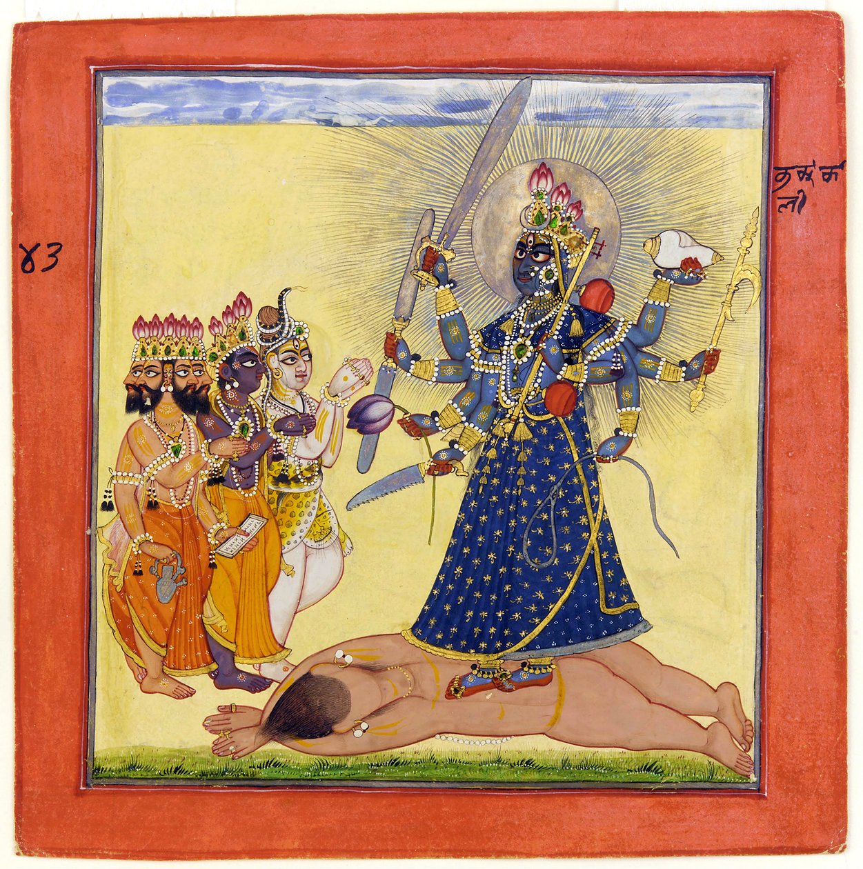Godin Bhadrakali aanbeden door de goden - uit een tantrische Devi-serie door Unbekannt Unbekannt