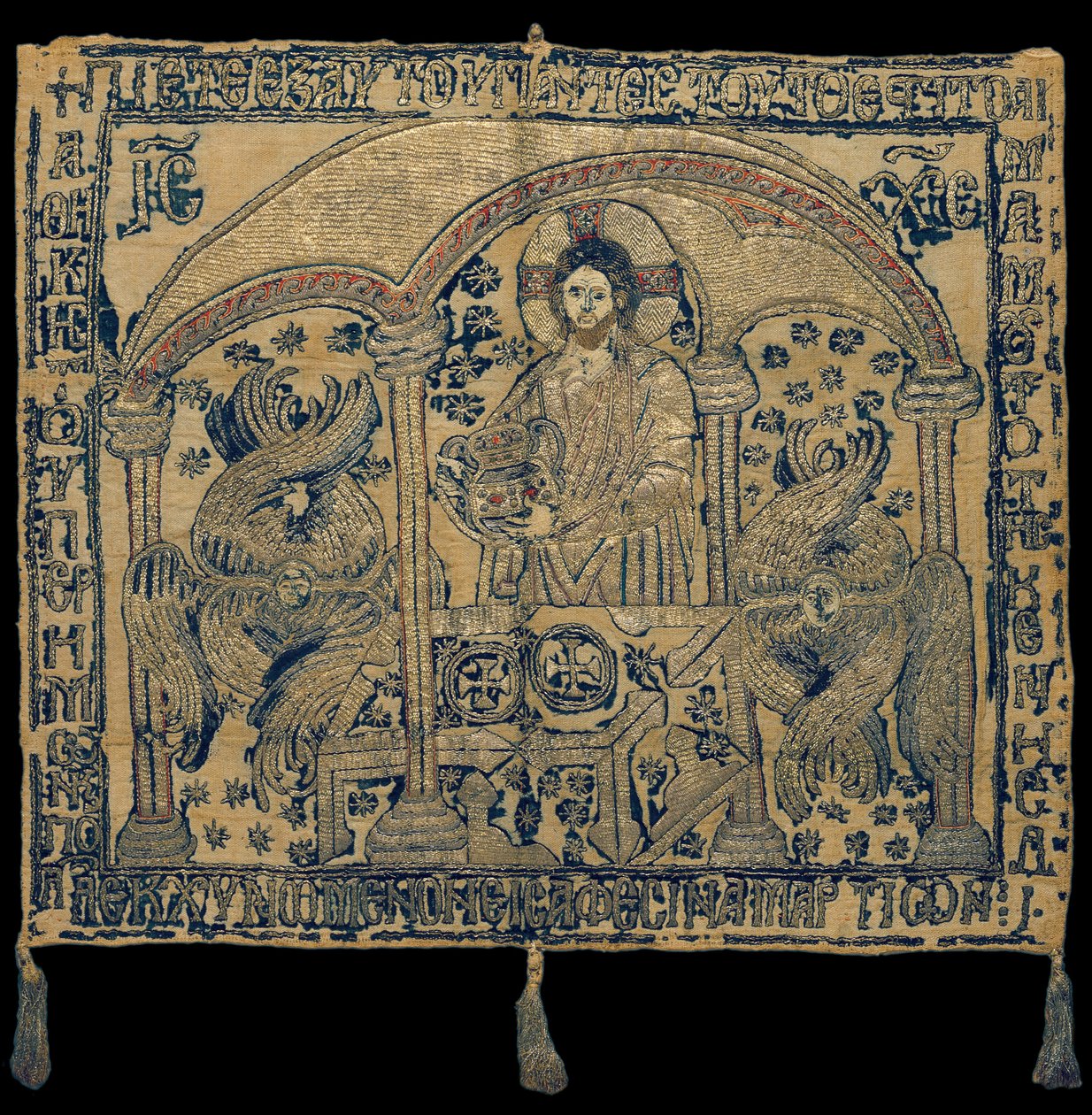 Met gouddraad geborduurde Aer, een liturgisch doek gebruikt om de vaten van de Eucharistie te bedekken door Unbekannt Unbekannt