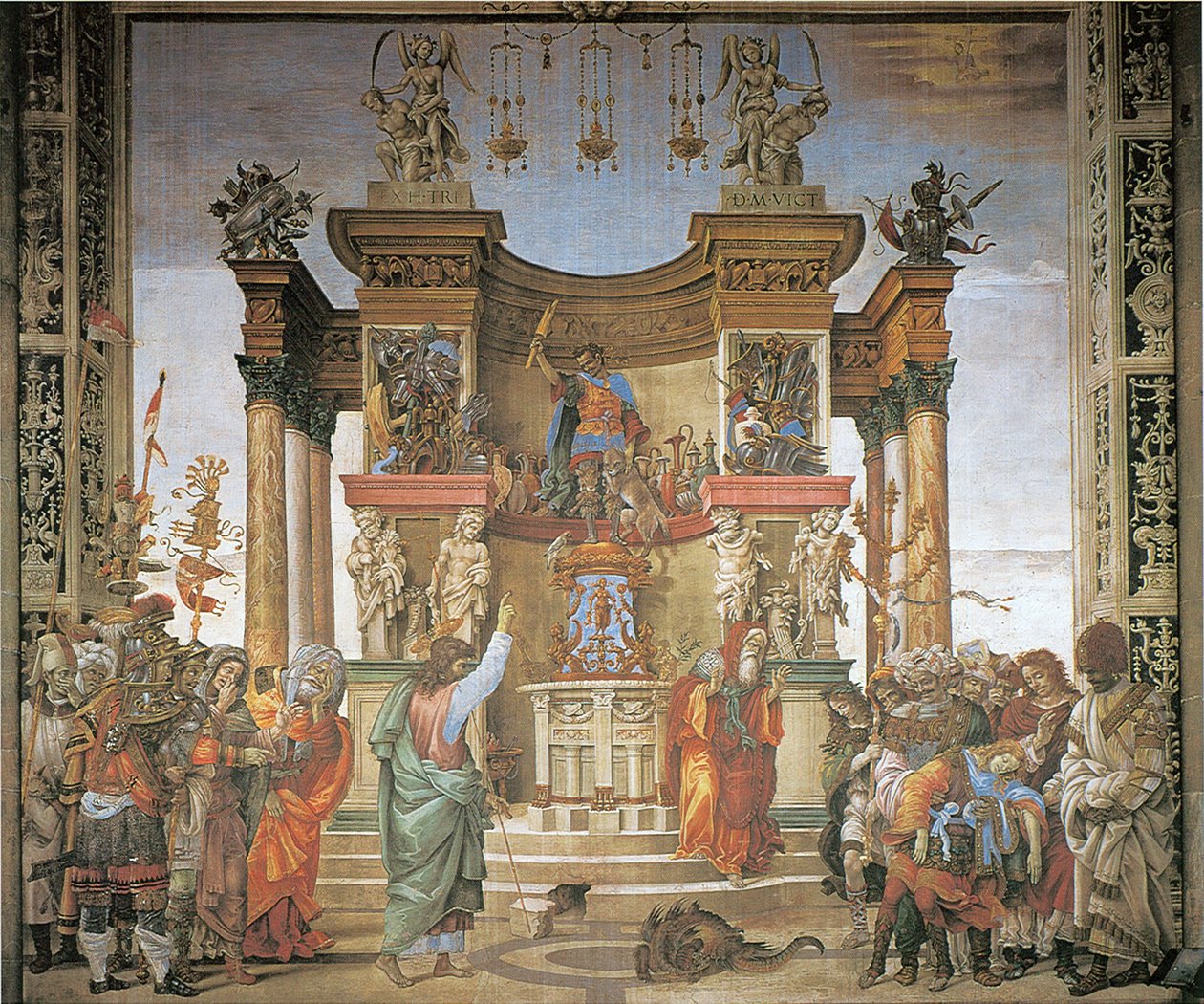 Illustratie van Filippino Lippi, St. Philip verdrijft de draak uit de tempel van Hieropolis, fresco, Strozzi-kapel, Santa Maria Novella, Florence door Unbekannt Unbekannt