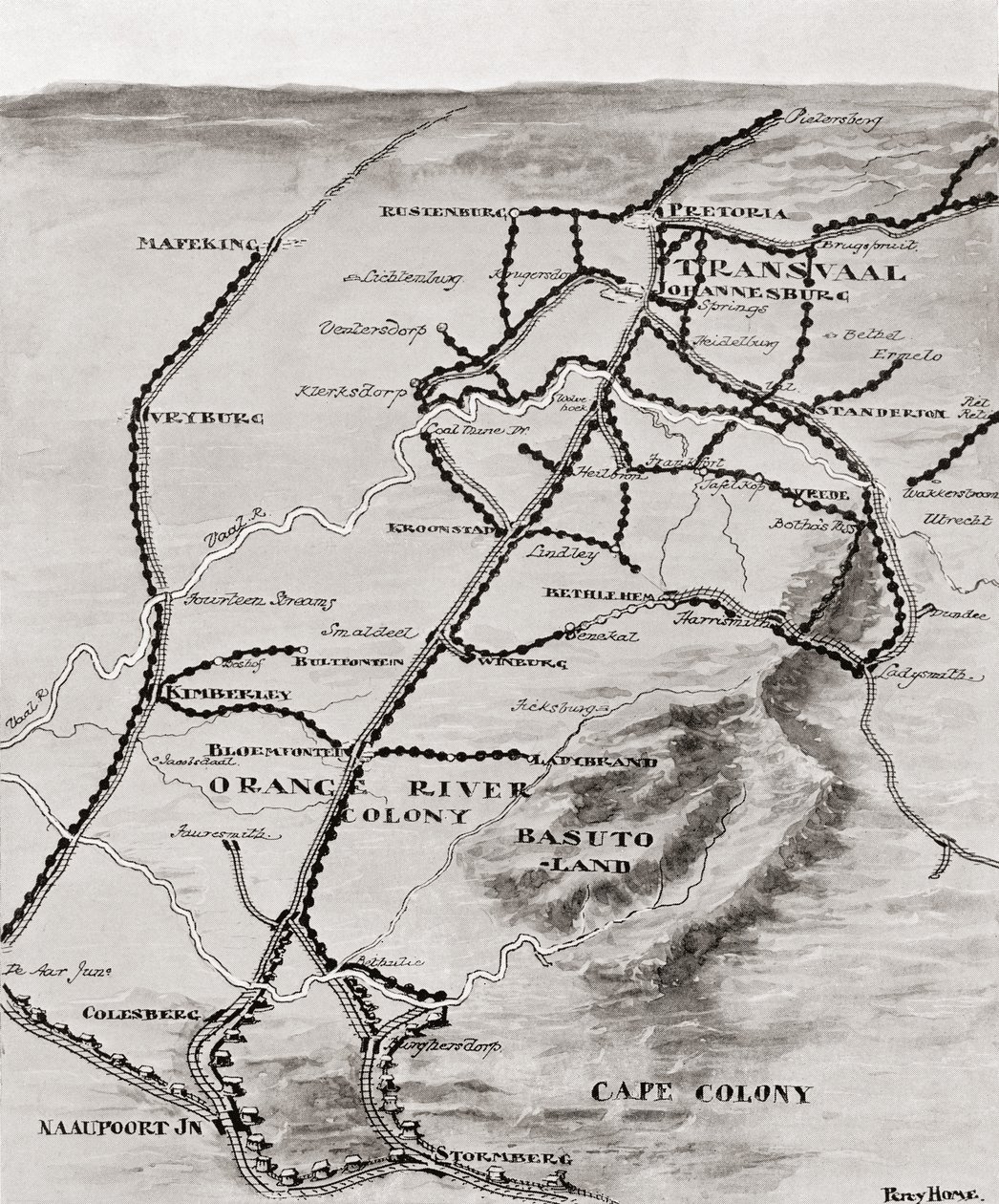 Kaart van Lord Kitcheners Blokhuissysteem in Zuid-Afrika, 1916 door Unbekannt Unbekannt