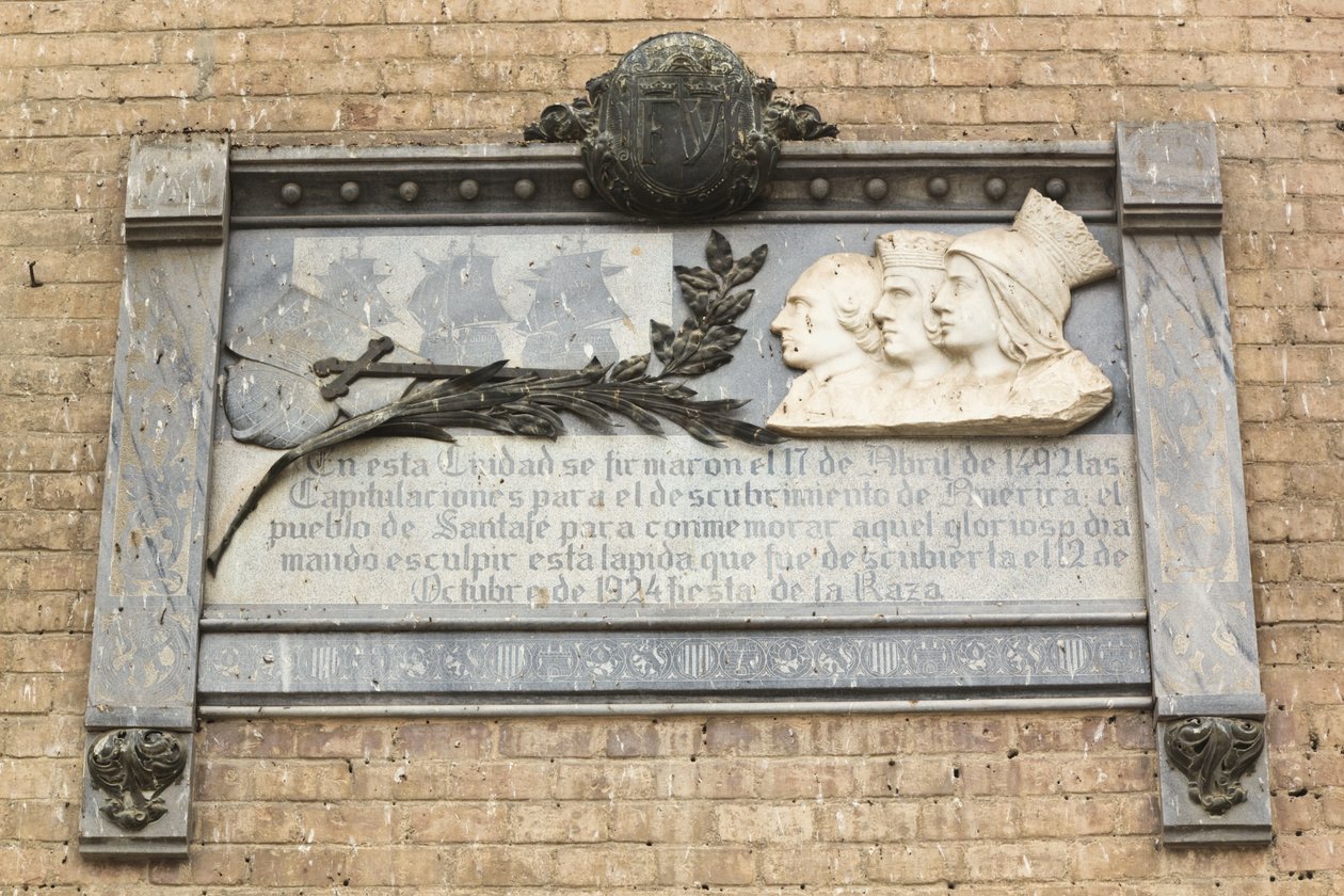 Plaquette ter herdenking van de ondertekening van een contract tussen de Katholieke Koningen en Christoffel Columbus op 17 april 1492 door Unbekannt Unbekannt