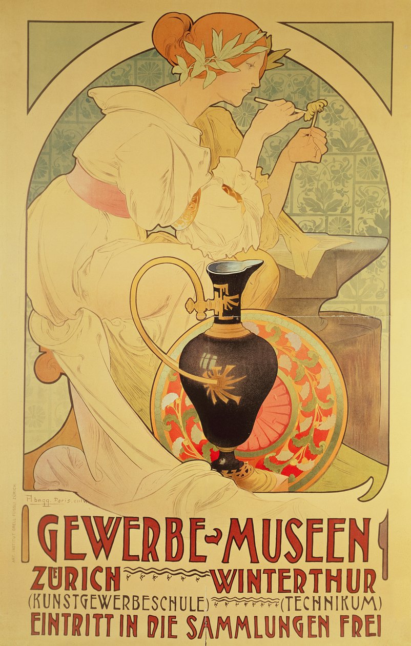 Poster ter promotie van het Gewerbe Museen, Zürich door Unbekannt Unbekannt