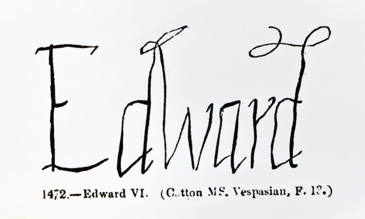 Reproductie van de handtekening van Edward VI (1537-1553) door Unbekannt Unbekannt