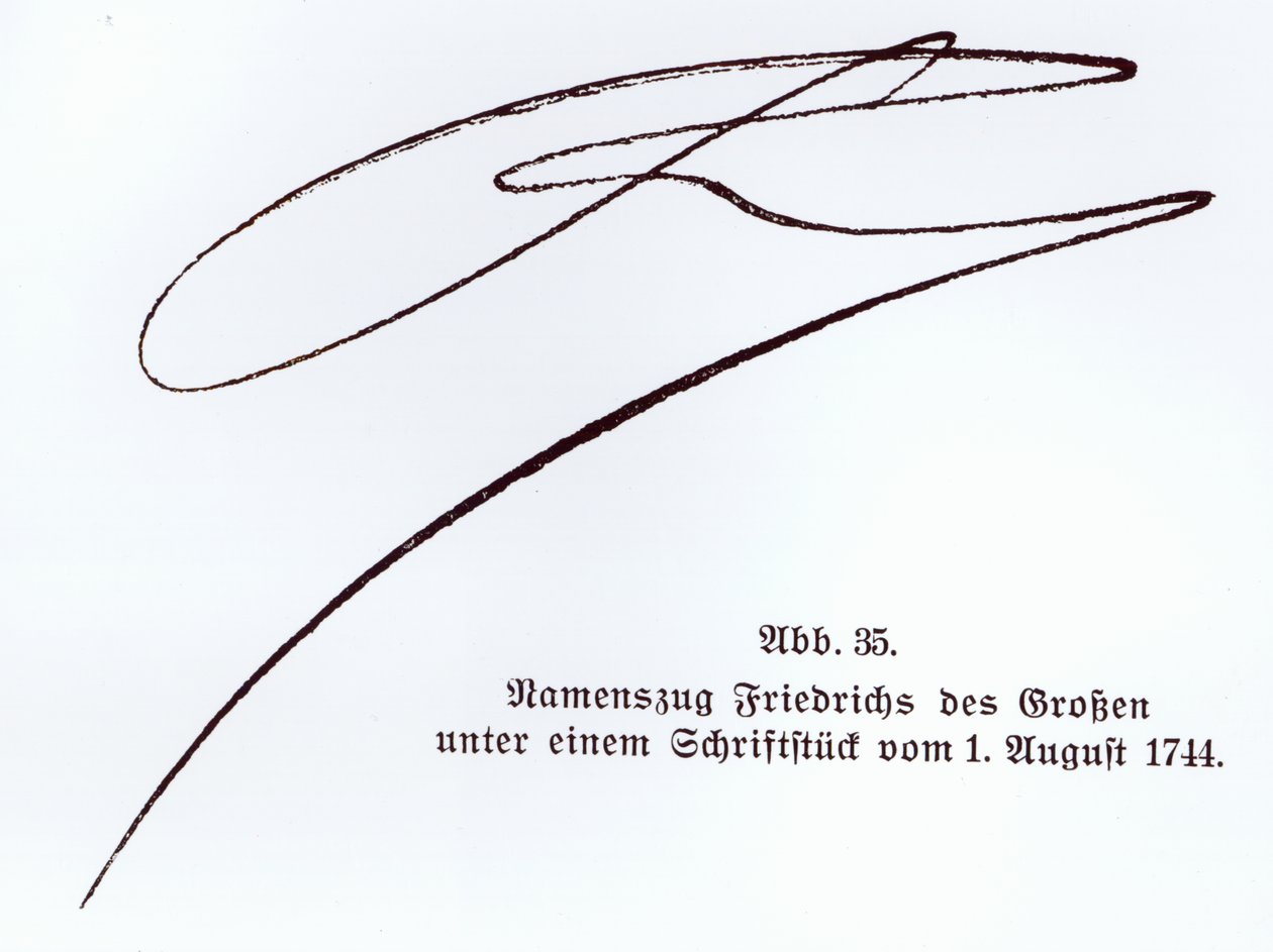 Handtekening van Frederik de Grote, Koning van Pruisen, 1 augustus 1744 door Unbekannt Unbekannt