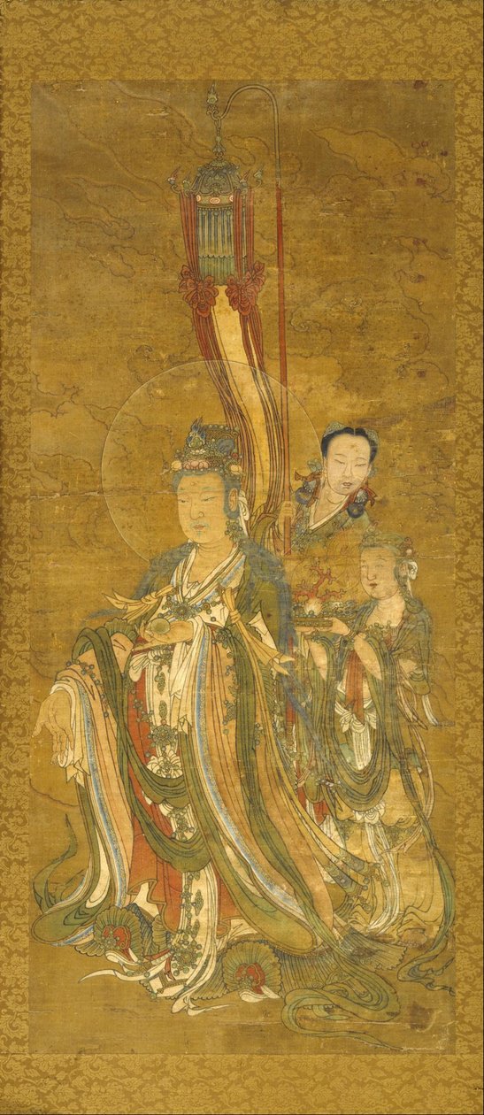 Onbekende Chinese - Bodhisattva met begeleiders door Unbekannt Unbekannt