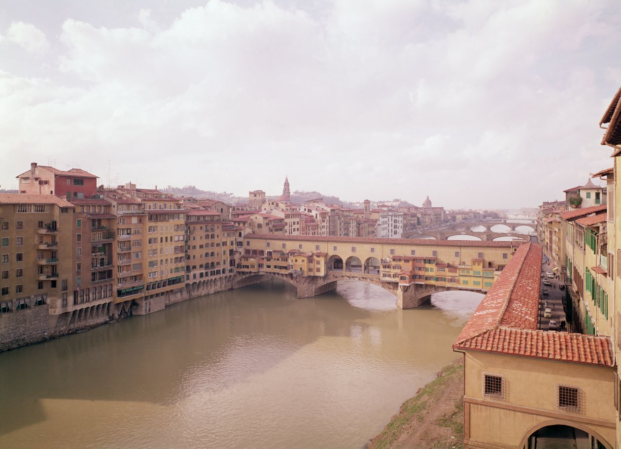 Uitzicht op de Arno en de Ponte Vecchio door Unbekannt Unbekannt