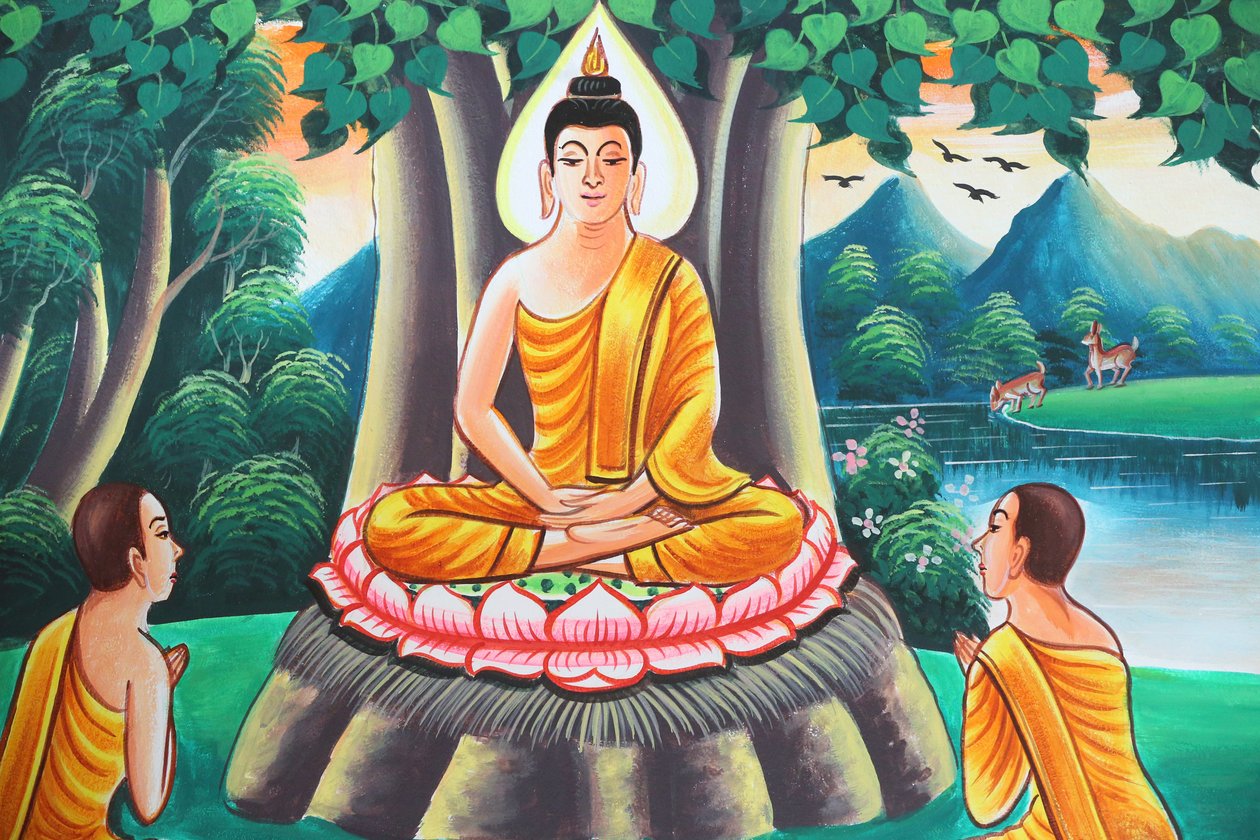 20151103, Kasi, Laos: Schilderij dat het levensverhaal van Shakyamuni Boeddha uitbeeldt door Unbekannt