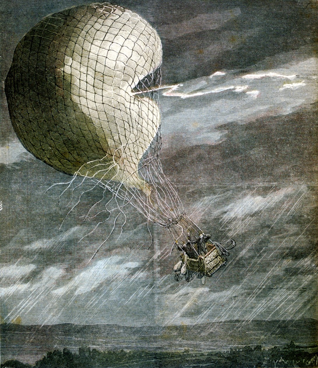 Een ballon getroffen door bliksem nabij Chicago, Illinois, VS, 1891 door Unbekannt