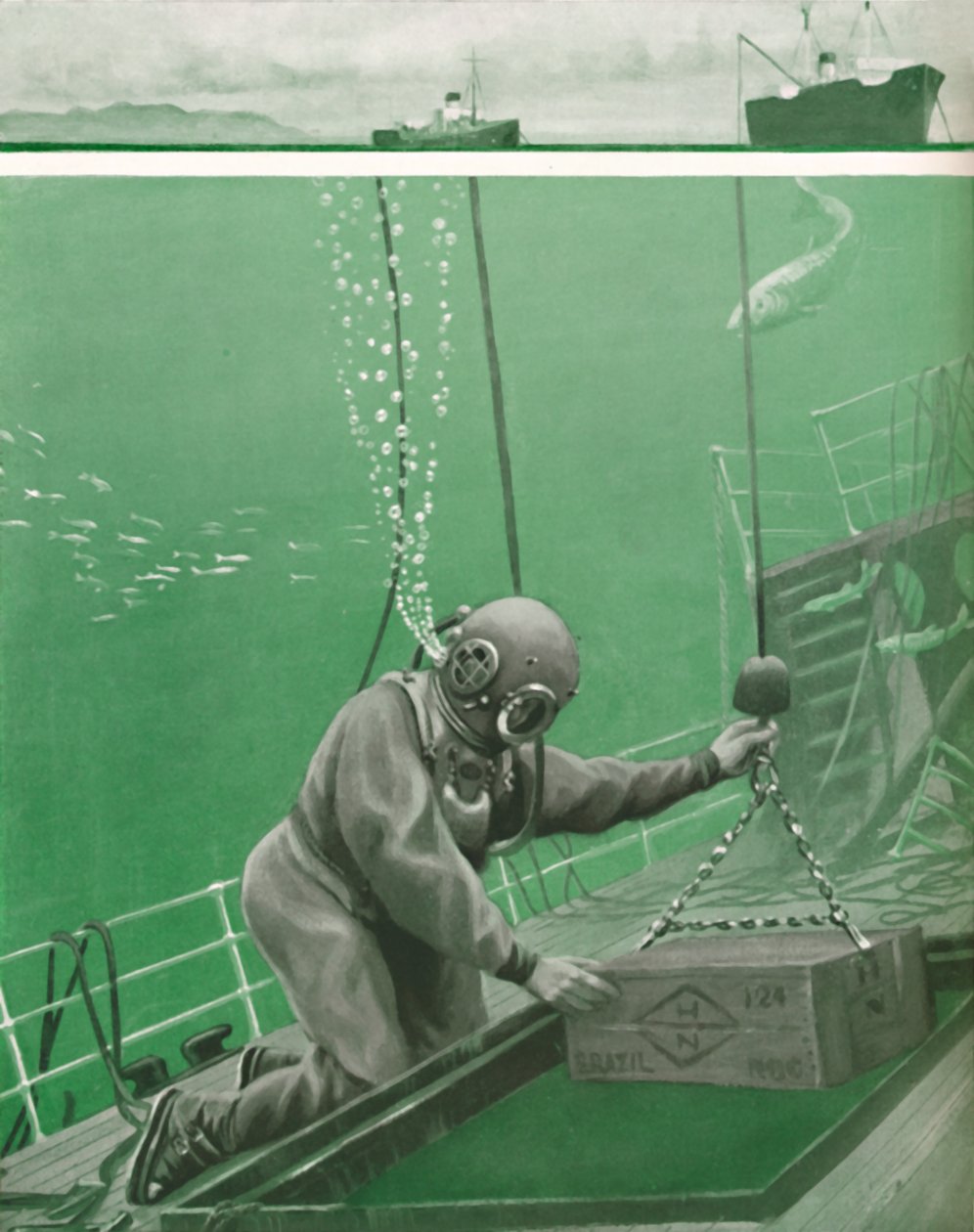 Een duiker die onder enorme druk werkt, 1935 door Unbekannt
