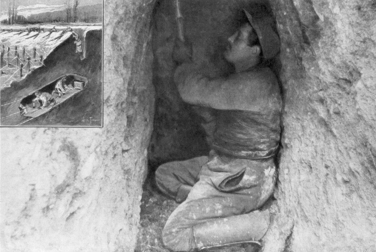 Een Franse sappeur die een tunnel graaft om een mijn onder de vijandelijke linies te plaatsen, Frankrijk, 1915 door Unbekannt