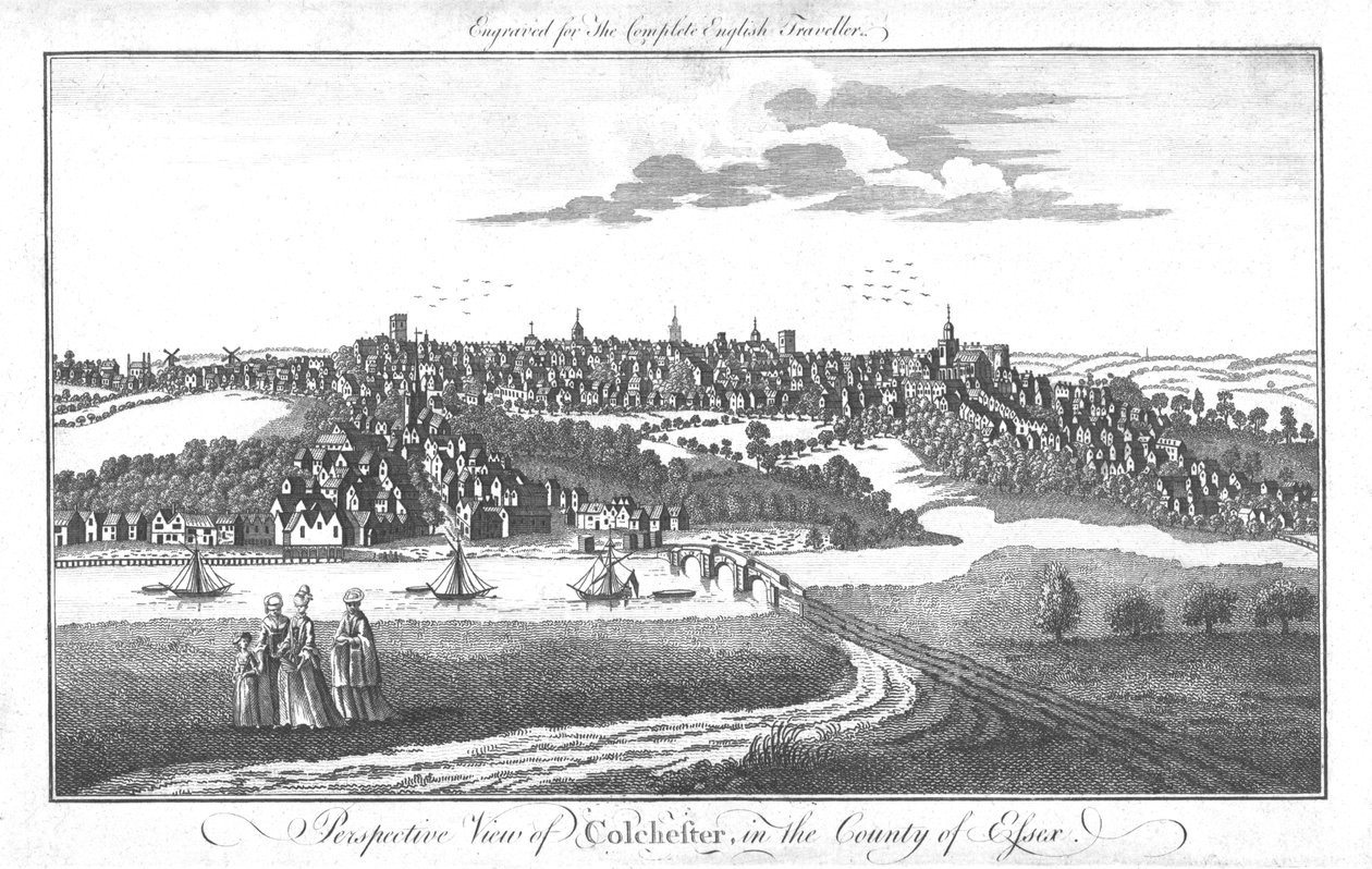 Een perspectivisch uitzicht op Colchester, in het graafschap Essex, ca. 1742 door Unbekannt