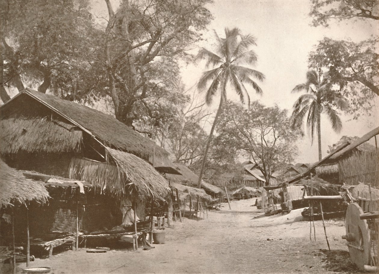 Een typische Birmaanse dorpsscène, 1900 door Unbekannt