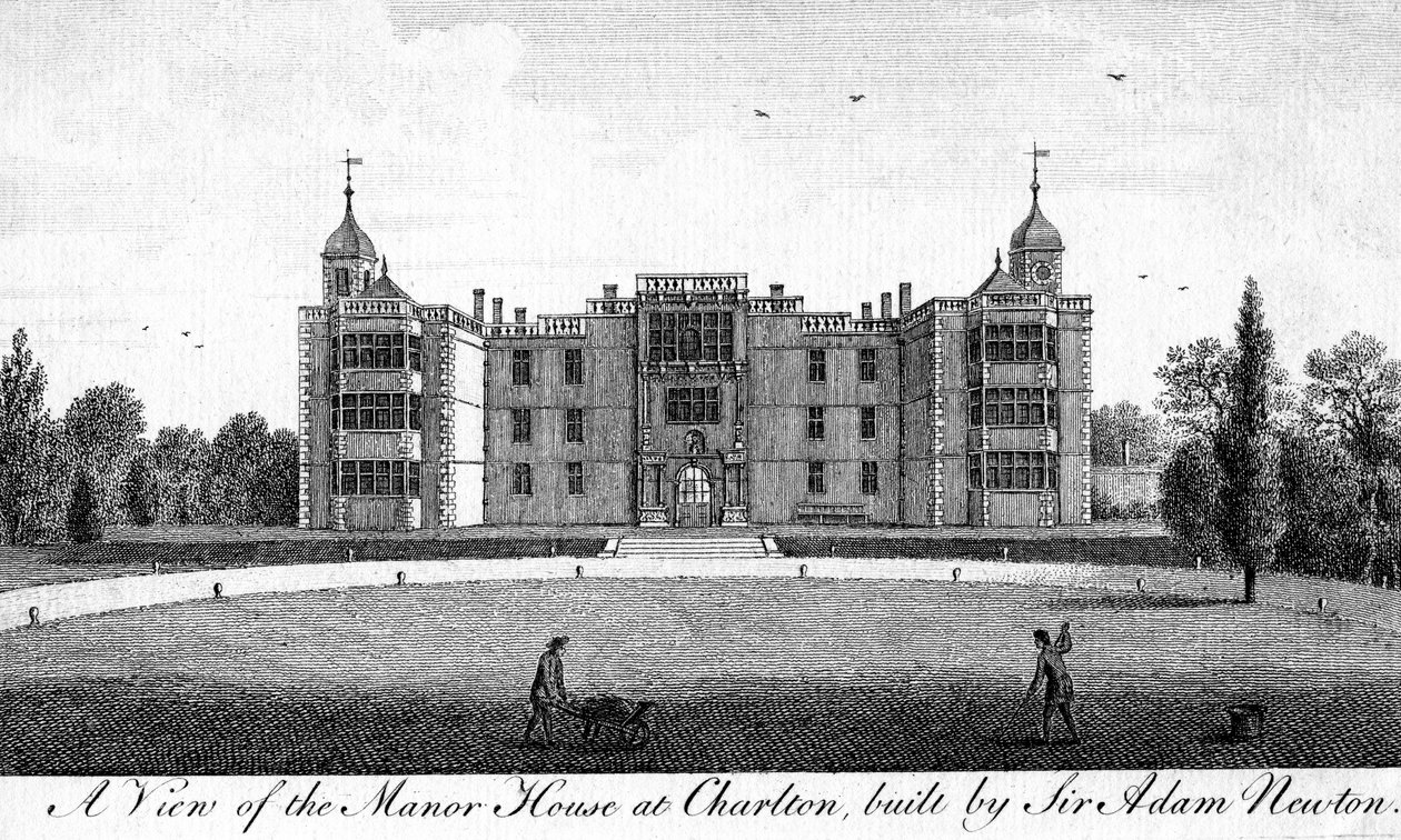 Een uitzicht op het landhuis in Charlton, gebouwd door Sir Adam Newton door Unbekannt