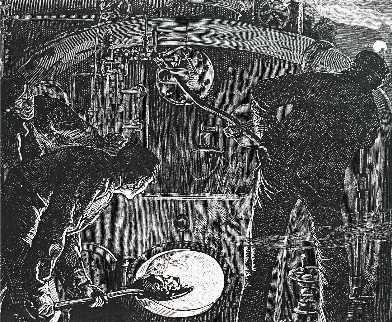 Een machinist en een stoker op een trein door Unbekannt