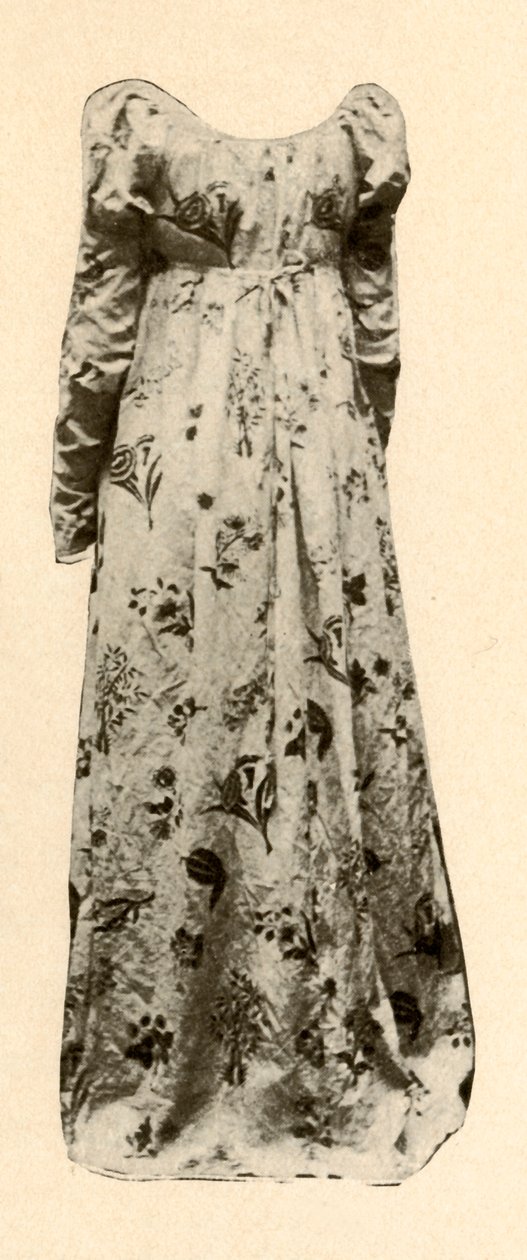 Een jurk van buffelglanzend chintz, gedragen door Madame Chevalier, ca. 1795, 1937 door Unbekannt