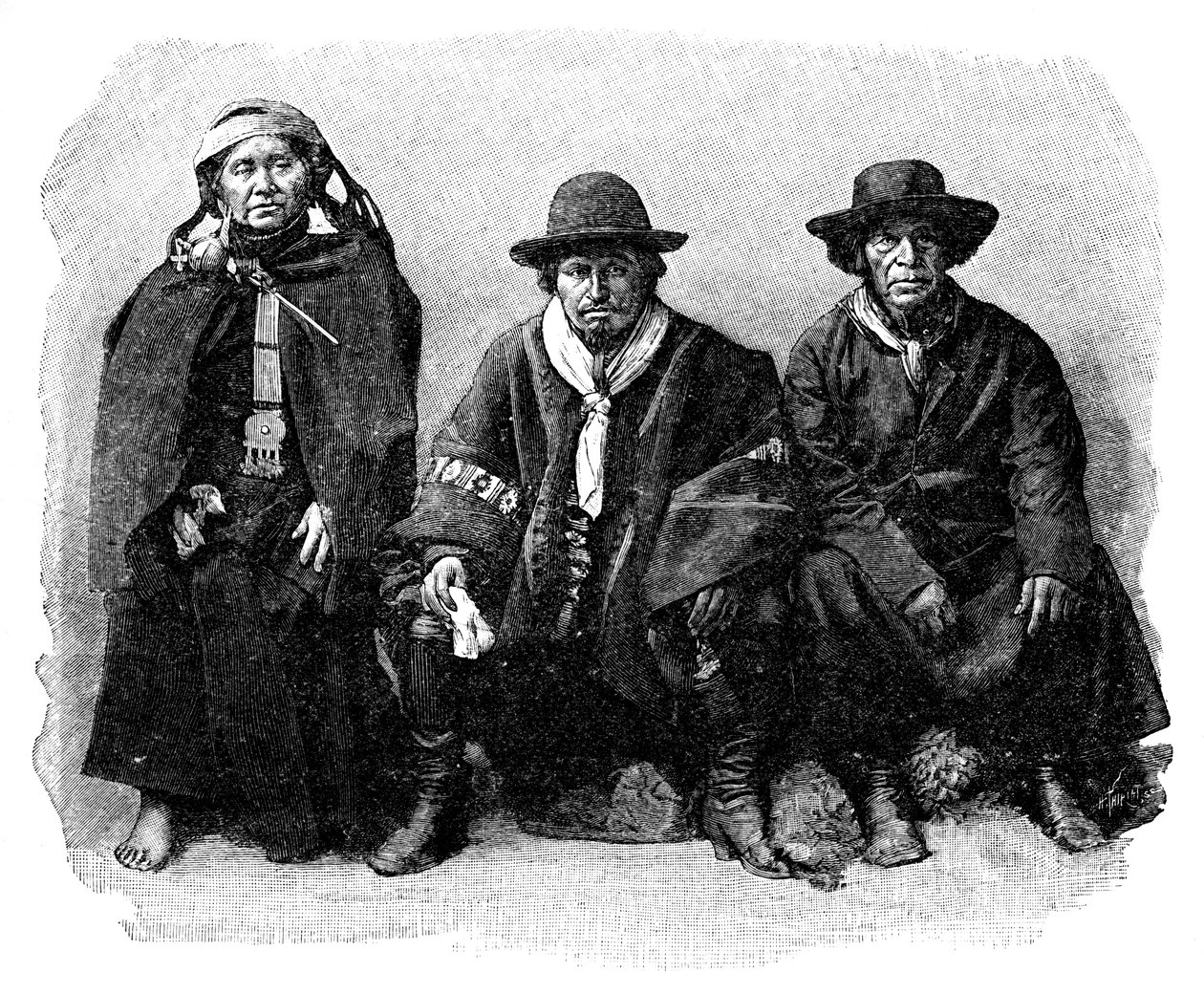 Een groep Araucaniërs, Chili-Argentinië, 1895 door Unbekannt
