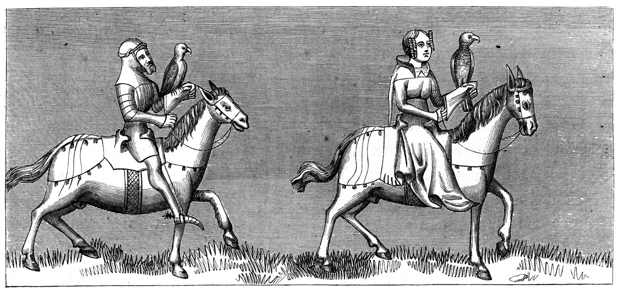 Een dame die op jacht gaat, 14e eeuw, 1849 door Unbekannt