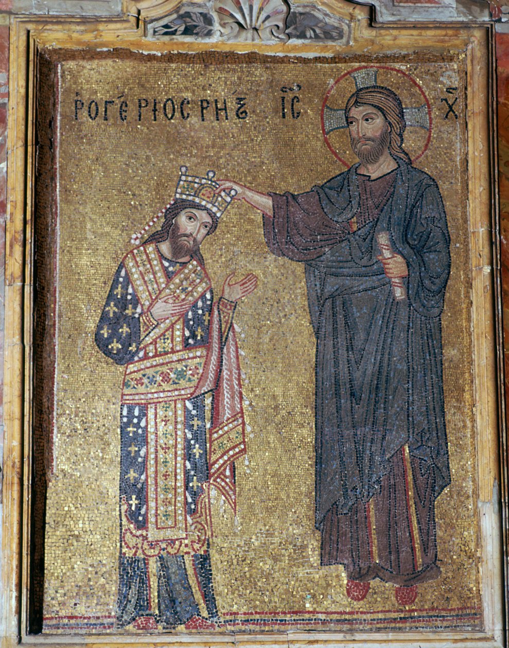 Een mozaïek van Christus die Roger II kroont, 12e eeuw door Unbekannt