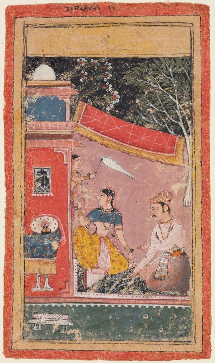 Een pagina uit een Ragamala-serie: Ramakali Ragini van Hindol Raga, c. 1610 door Unbekannt