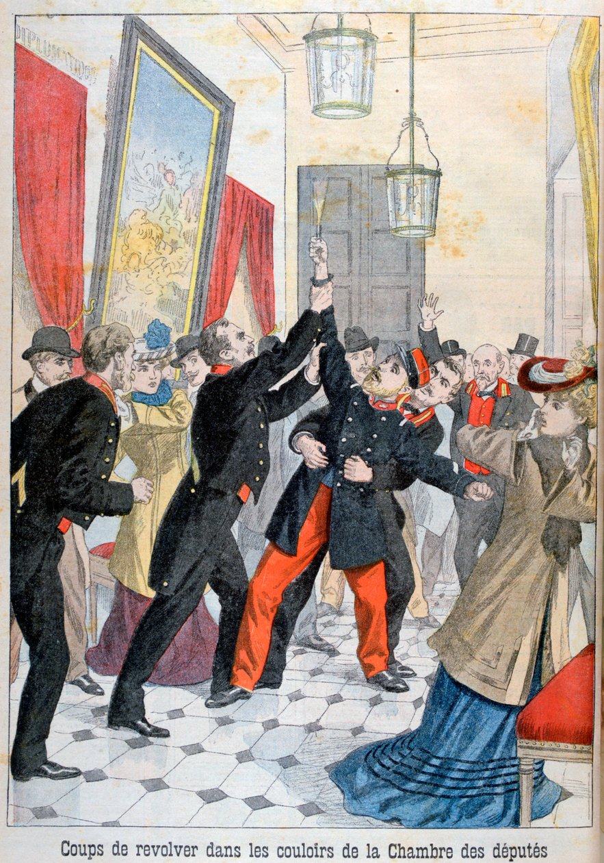 Een revolver in de gangen van de Kamer van Afgevaardigden, Parijs, 1902 door Unbekannt