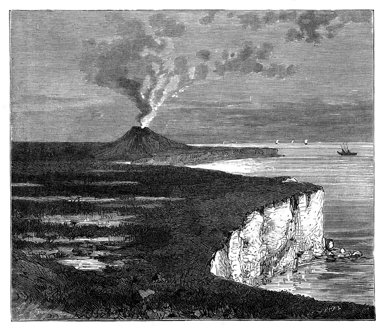 Een schildvulkaan op het eiland Réunion, Indische Oceaan, ca. 1890 door Unbekannt