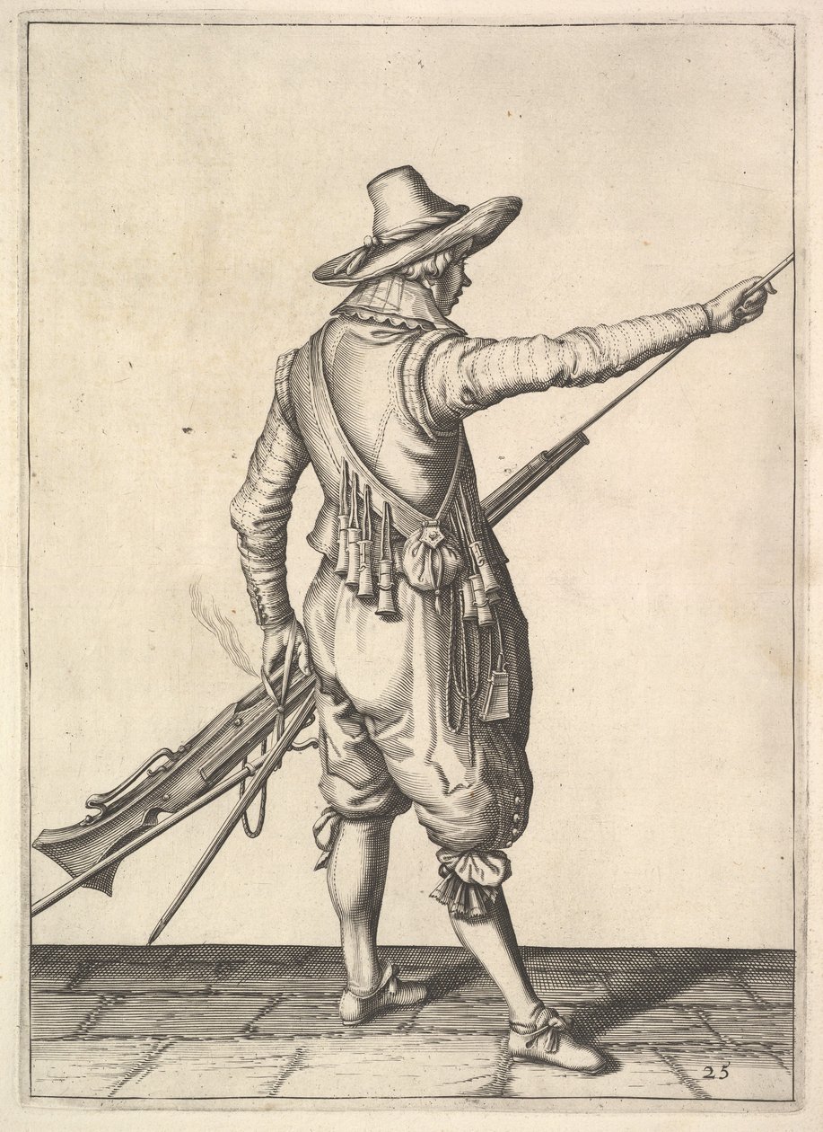 Een soldaat die de laadstok uit de houder trekt, uit de serie Musketiers, plaat 25, in Wap... door Unbekannt