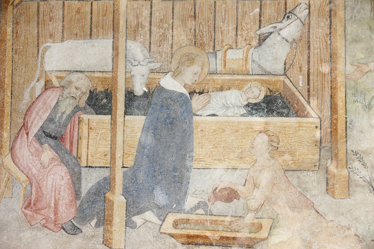 Abdijkerk van Abondance fresco: kerststal, Abondance, Frankrijk door Unbekannt