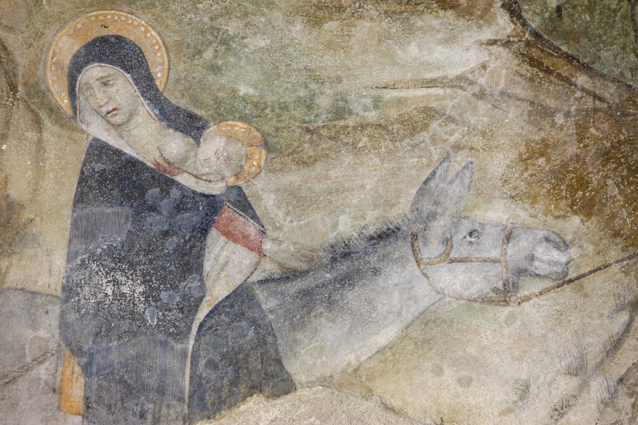 Abdijkerk van Abondance fresco: de vlucht naar Egypte, Abondance, Frankrijk door Unbekannt