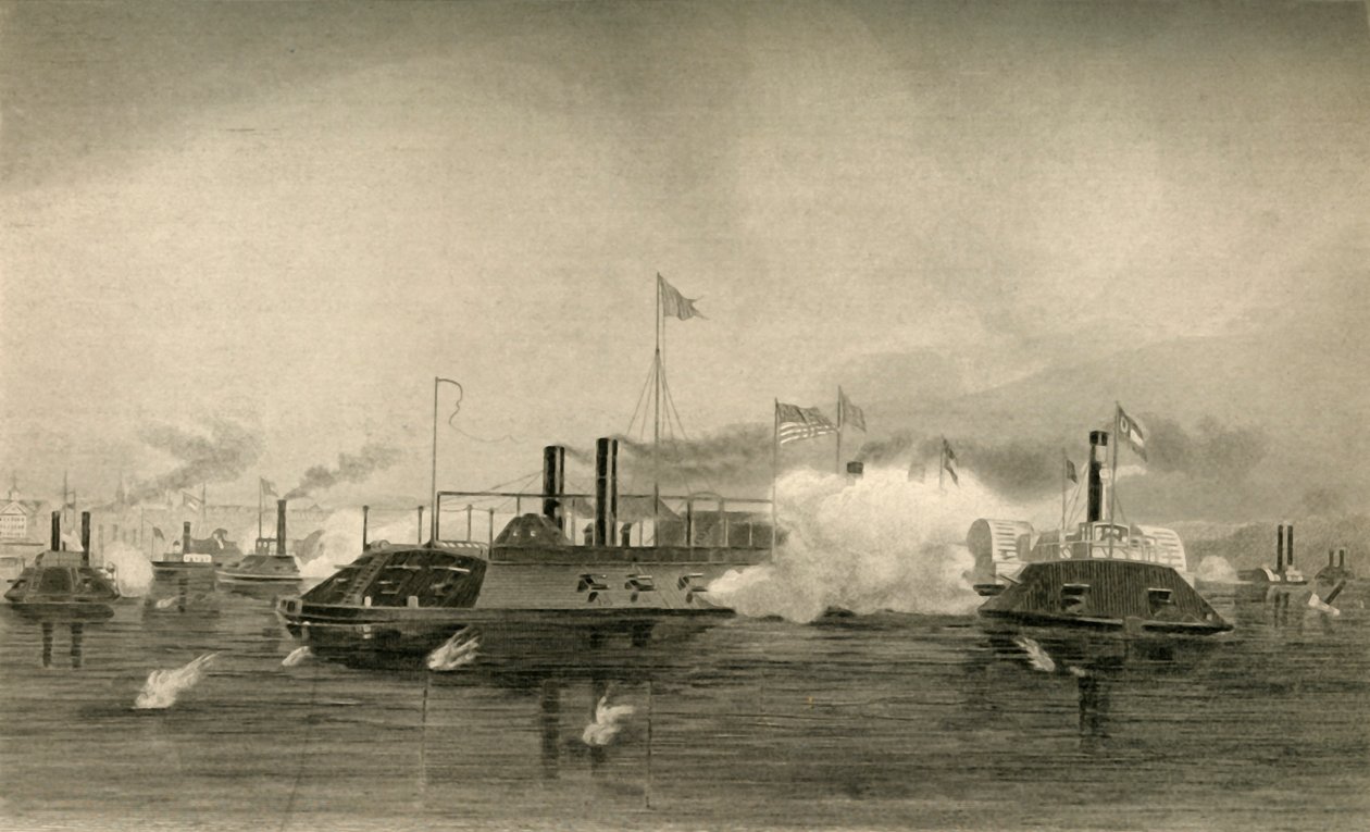 Actie van de kanonneerboten bij Memphis, 1878 door Unbekannt