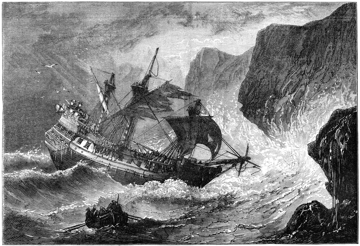 Admiraal Somers strandt zijn schip, Bermuda, 1609 door Unbekannt