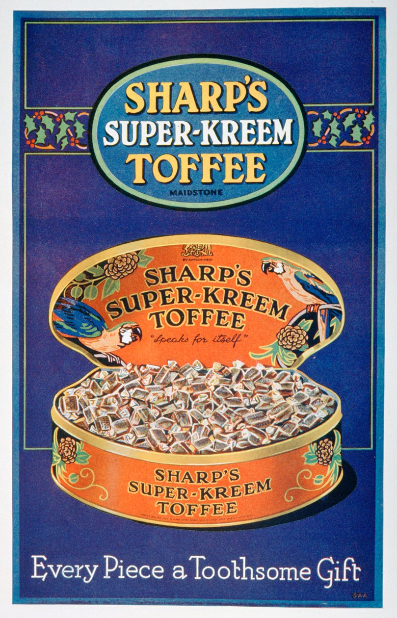 Advertentie voor Sharps Super-Kreem Toffee door Unbekannt