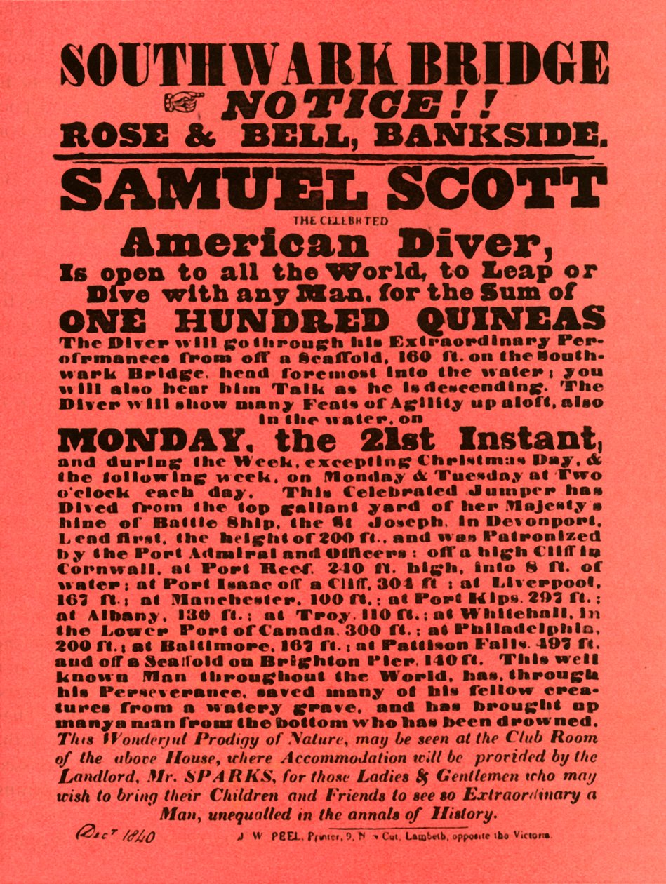 Advertentie voor stuntshows door Samuel Scott, 1840, 1948 door Unbekannt