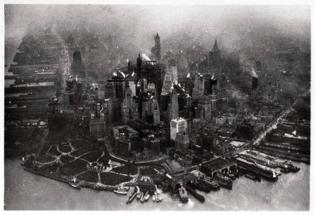 Luchtfoto van Manhattan, New York City, VS, vanuit een Zeppelin, 1928-1933 door Unbekannt