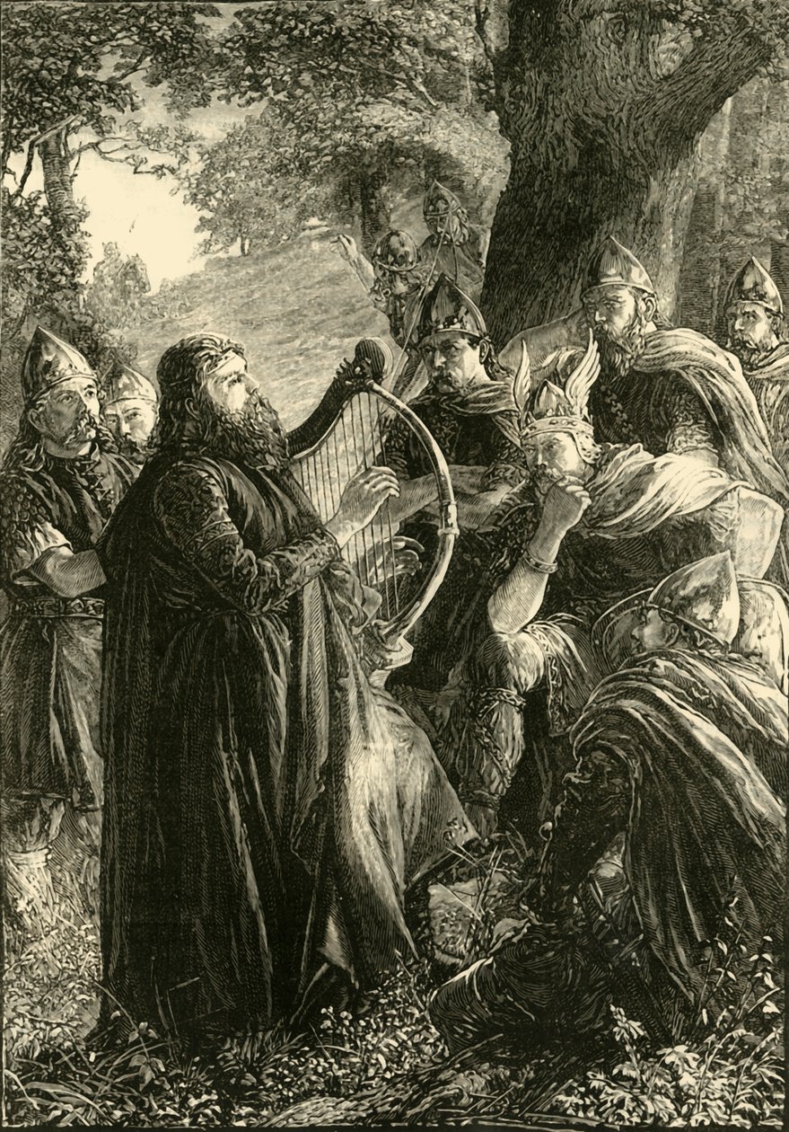 Alfred de Grote, vermomd als een harpspeler, spelend voor Guthrum door Unbekannt
