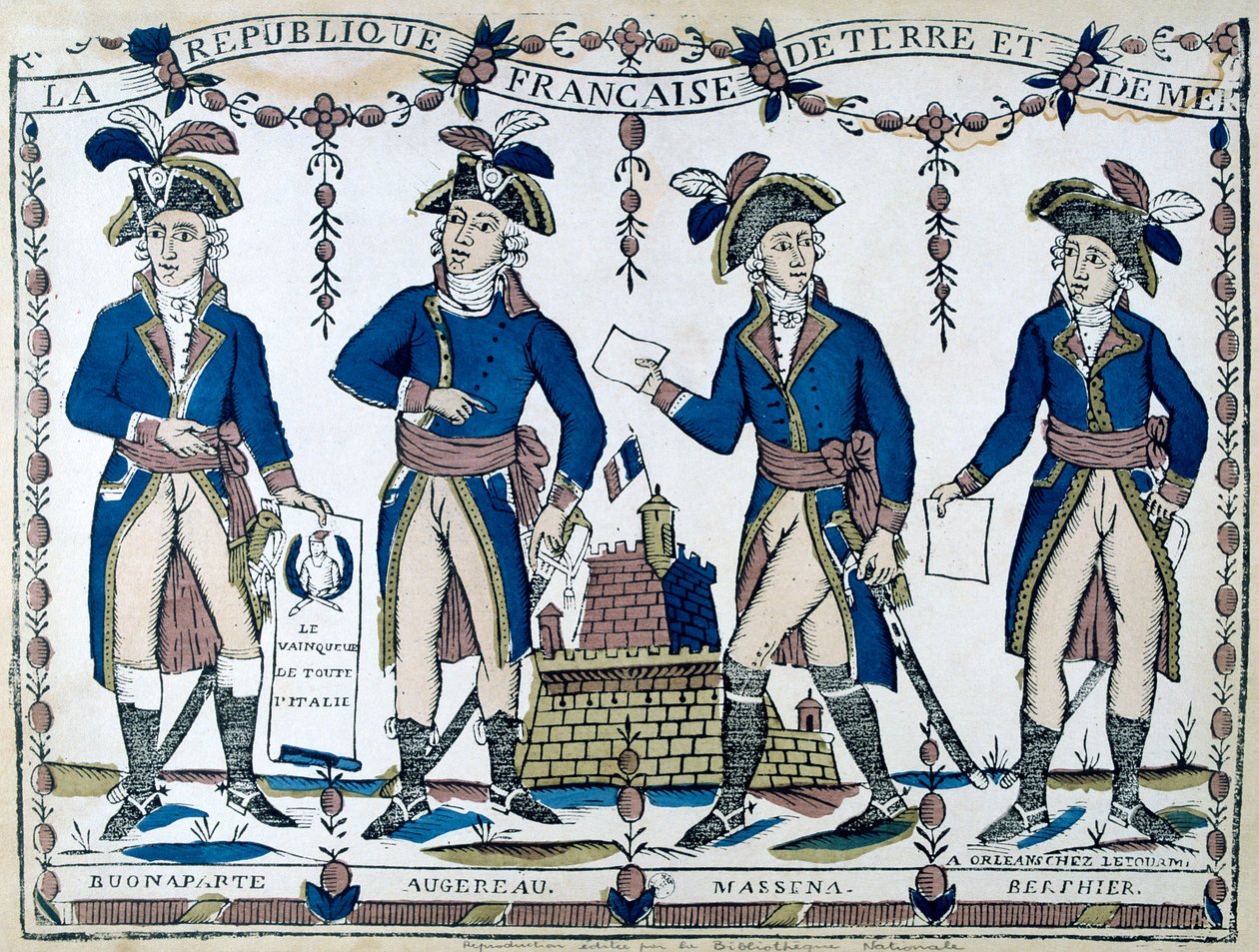 Allegorieën van Bonaparte, Augereau, Massina, Berphier, Frankrijk, 1789 door Unbekannt