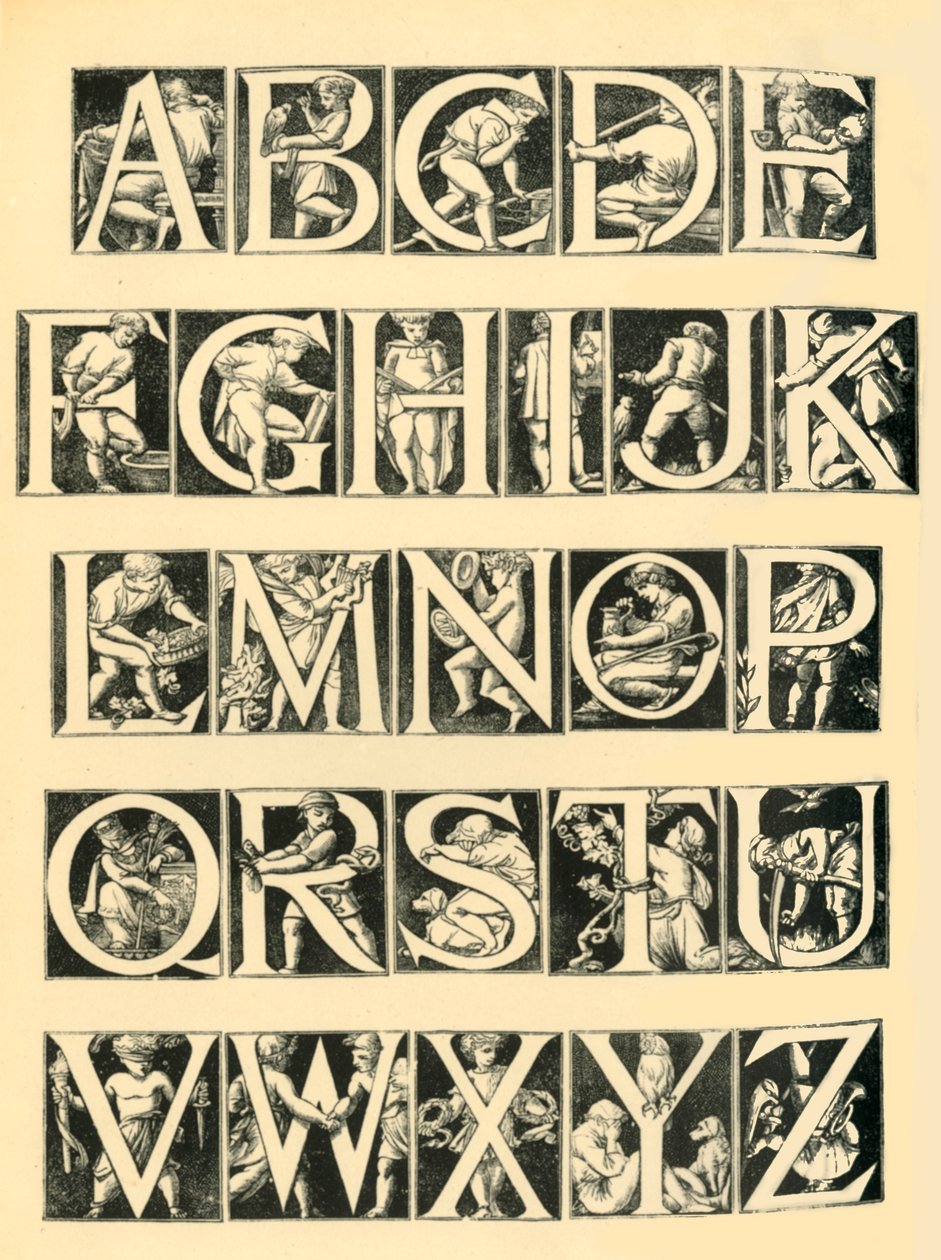 Alfabetontwerp voor tegels, 1864, 1881 door Unbekannt