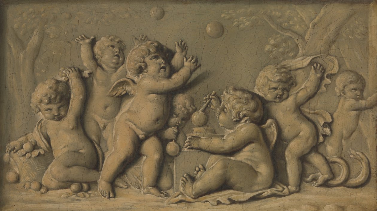 Amorini aan het spelen, een van een paar, 1770-90 door Unbekannt