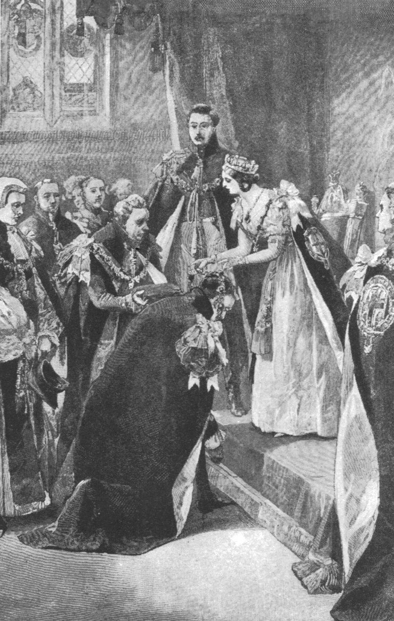 Een investituur van de Orde van de Kousenband door Koningin Victoria, ca. 1830s, 1901 door Unbekannt