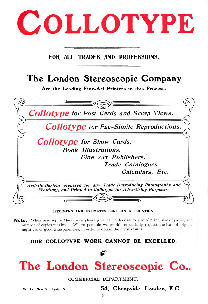 Een advertentie voor het Collotype-proces aangeboden door The London Stereoscopic Company, 1903 door Unbekannt