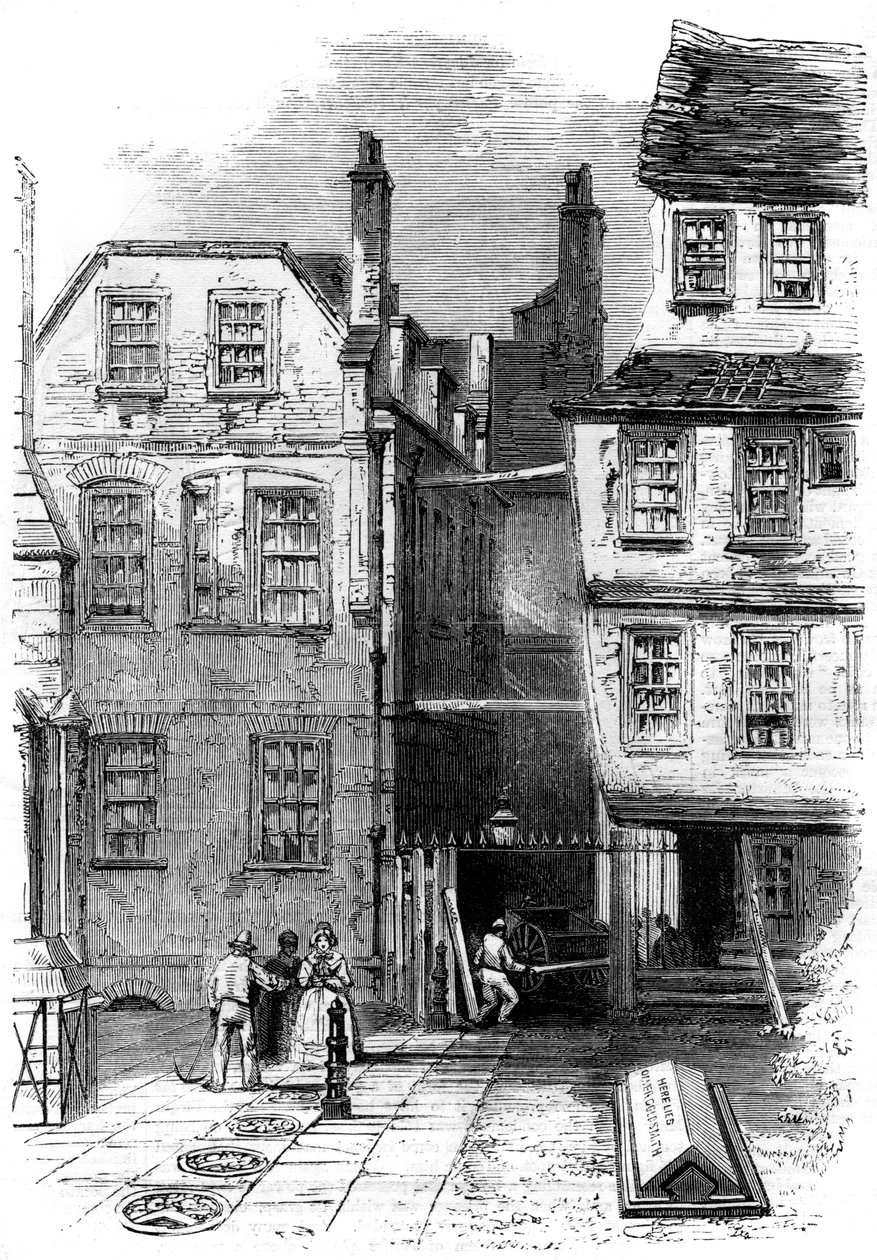 Oude huizen in de Tempel en het graf van Oliver Goldsmith, Londen, 1860 door Unbekannt