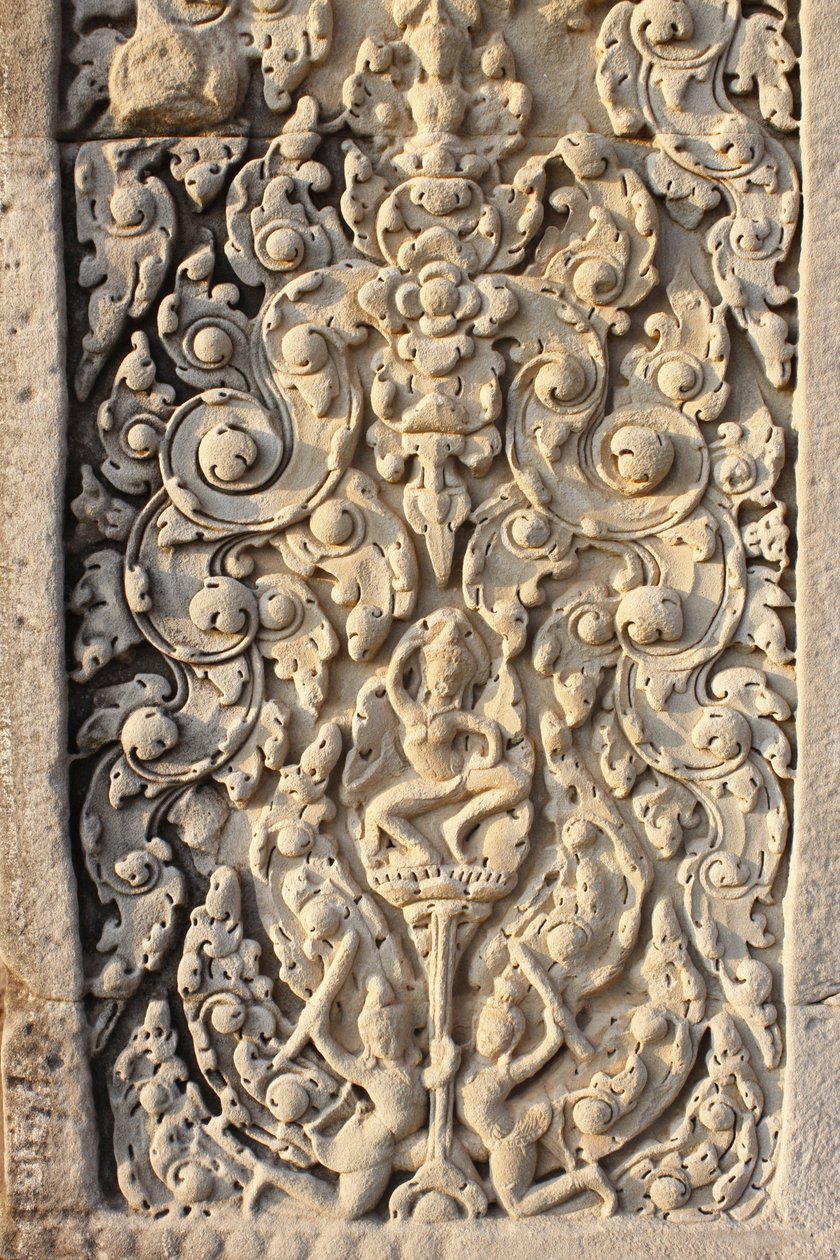Angkor Wat, gebeeldhouwd detail op muur, bloemen, Siem Reap, Cambodja door Unbekannt