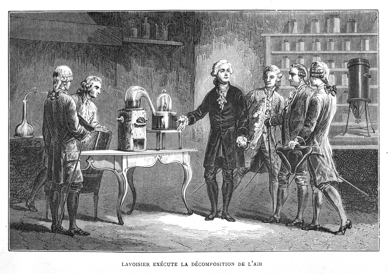 Antoine Laurent Lavoisier, Franse chemicus, demonstreert zijn ontdekking van zuurstof, 1776 1874 door Unbekannt