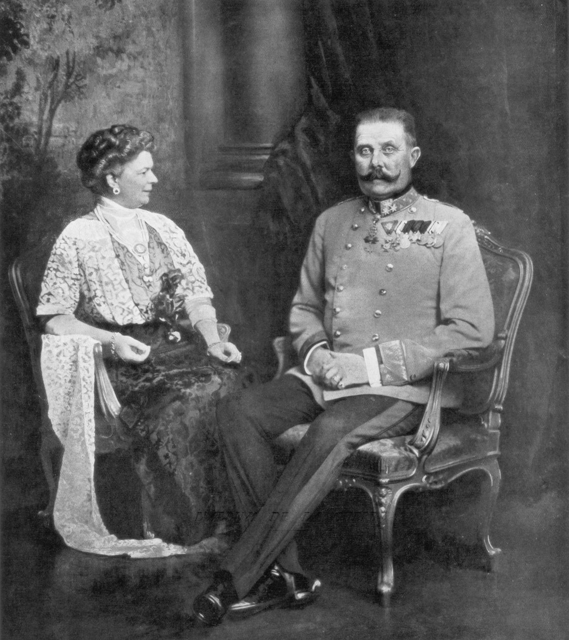 Aartshertog Franz Ferdinand van Oostenrijk en Sophie, hertogin van Hohenberg door Unbekannt