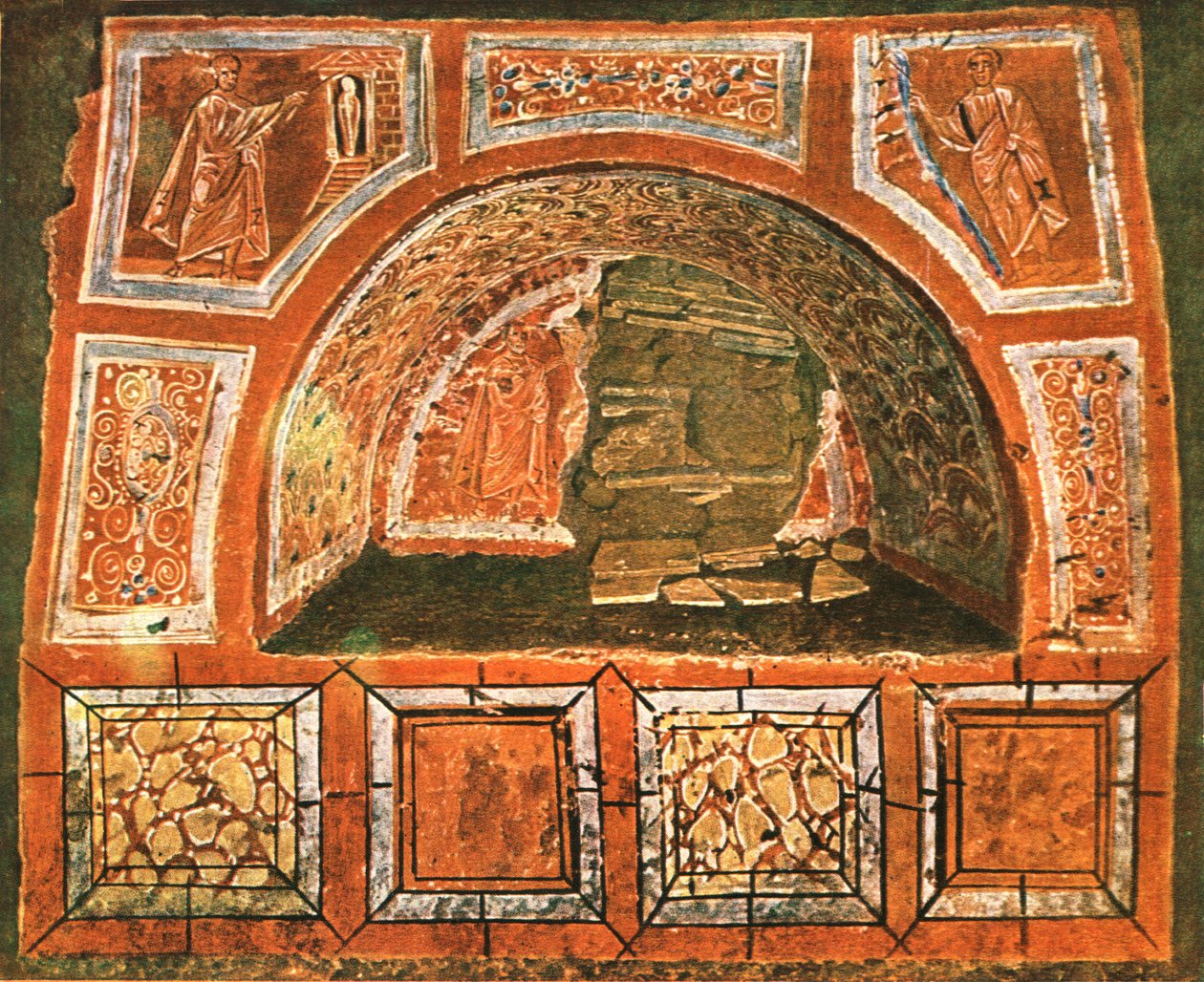 Arcosolium in de catacombe van Domitilla aan de Via Ardeatina, Rome, Italië, 1928 door Unbekannt